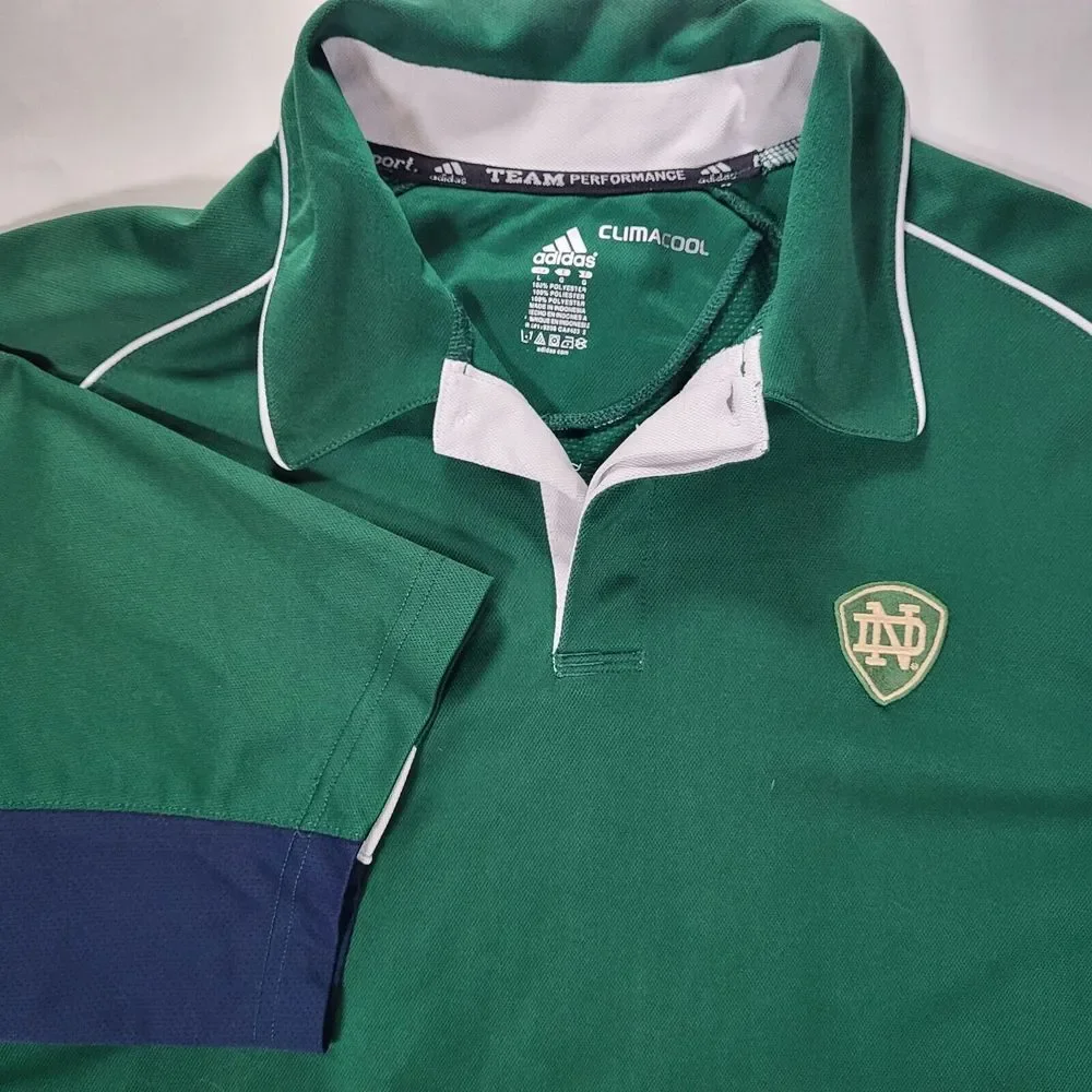 Notre‎ Dame Men's Large Adidas Climacool Green Blue Polo Team Performance